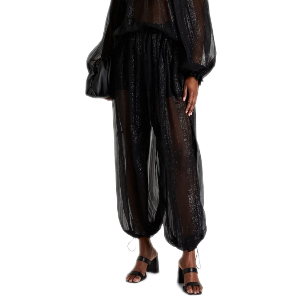 PETAR PETROV | Gael Sheer Metallic Silk Pants | SS22 Size Small